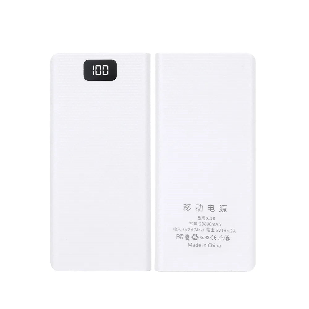 Case DIY Power Bank 8x18650 – Dual USB e Type-C, suporte para baterias 18650. Compatível com iPhone, Xiaomi e Huawei.