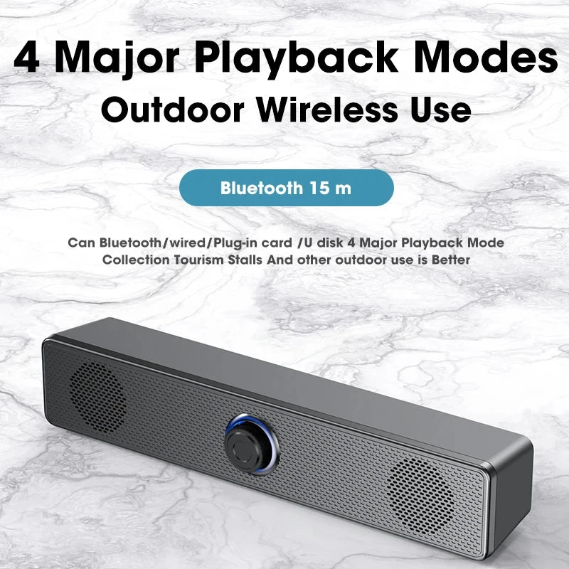 Soundbar 4D Bluetooth – Surround estéreo, subwoofer e entrada AUX 3.5mm. Para PC, laptop e TV.