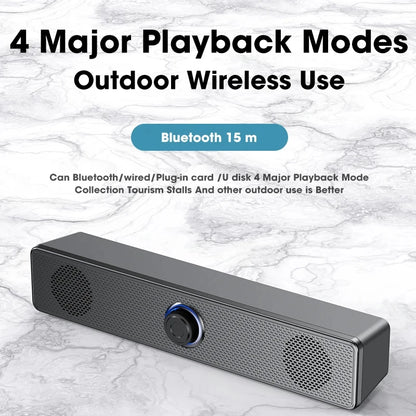 Soundbar 4D Bluetooth – Surround estéreo, subwoofer e entrada AUX 3.5mm. Para PC, laptop e TV.