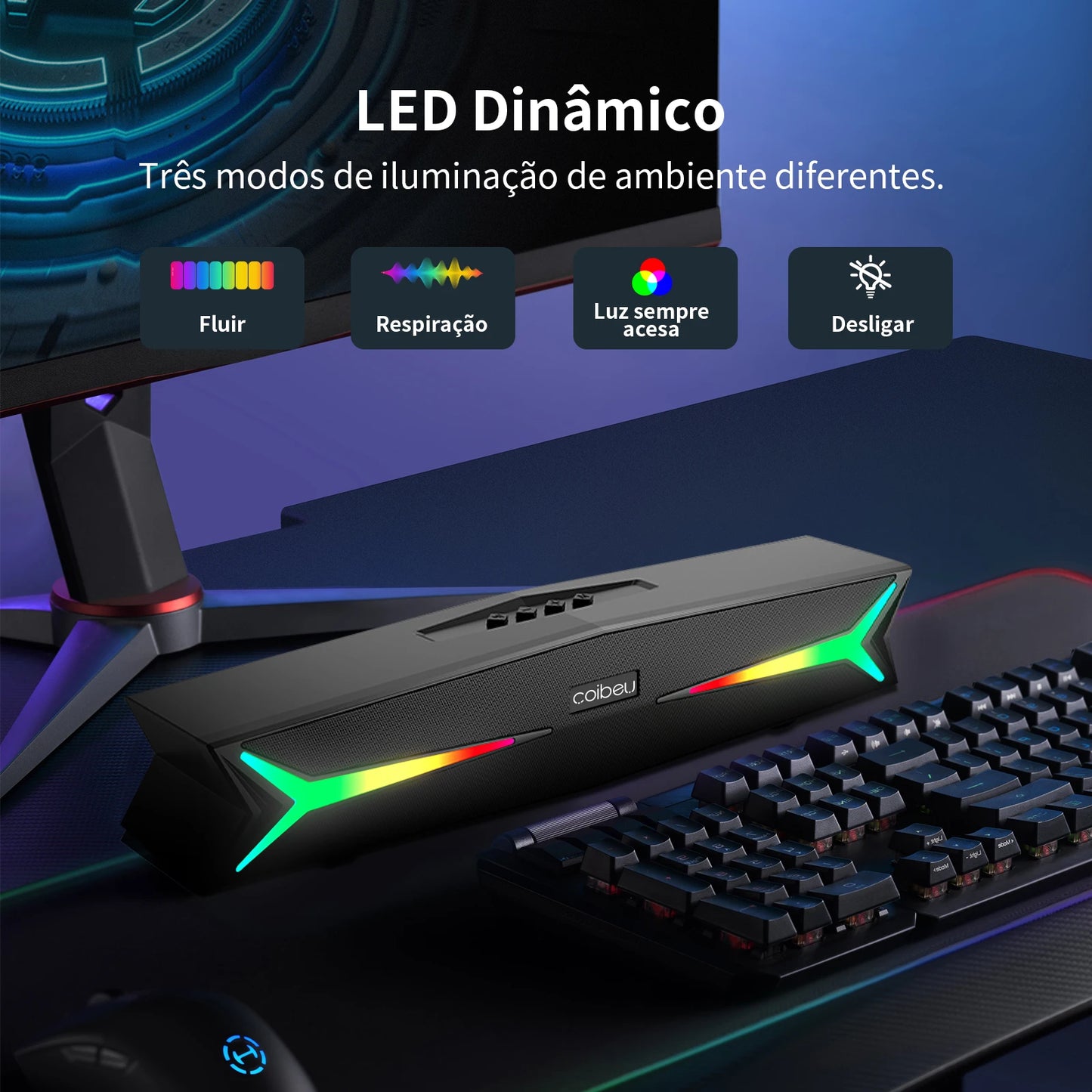 Caixa de Som Soundbar Gamer Coibeu com Iluminação RGB