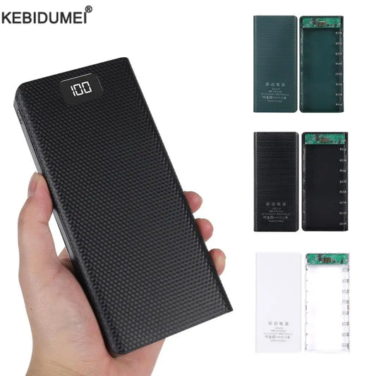 Case DIY Power Bank 8x18650 – Dual USB e Type-C, suporte para baterias 18650. Compatível com iPhone, Xiaomi e Huawei.