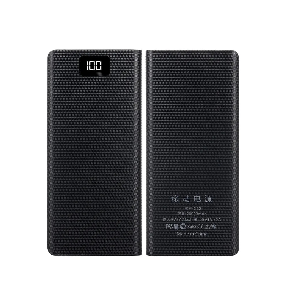 Case DIY Power Bank 8x18650 – Dual USB e Type-C, suporte para baterias 18650. Compatível com iPhone, Xiaomi e Huawei.