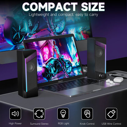 Caixa de Som USB 2 em 1 – Estéreo, subwoofer, RGB e portátil. Plug & play para PC e notebook.