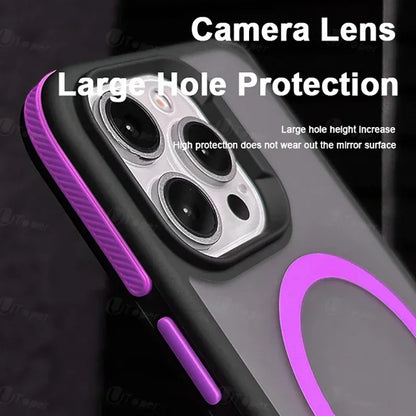 Capa Bicolor Fosca Magnética – Translúcida, resistente a impactos e compatível com iPhone 11 ao 17 Pro Max.